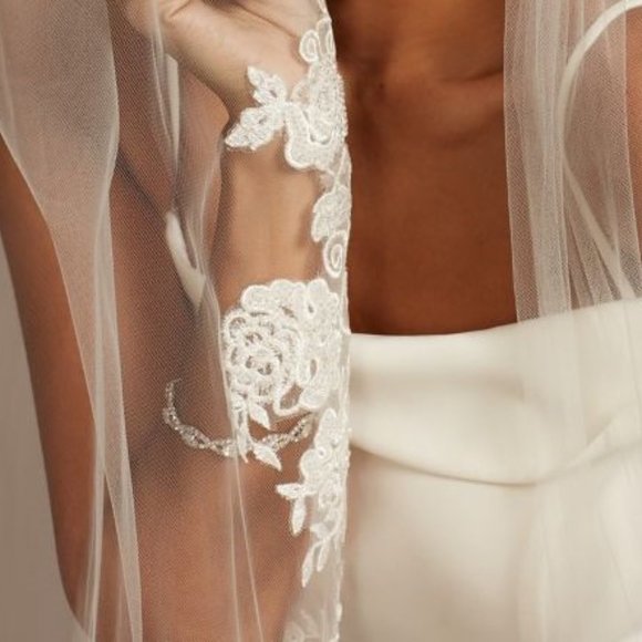 Ivory Embroidered Beaded Floral Scroll Cathedral Veil NWT - Picture 4 of 9